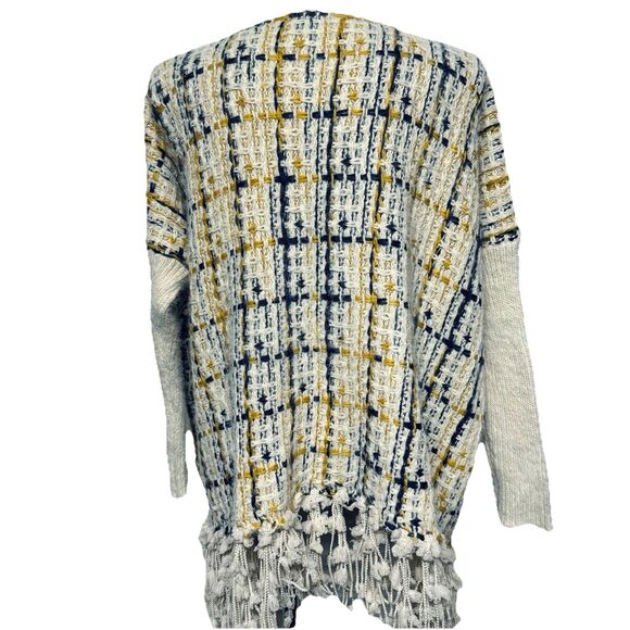 Tea N Rose Fringe Sweater Blue Gold Cream w Metallic Women's One Size Fits Most - Picture 6 of 9